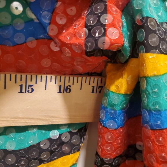 *Nipon Night* Silk Evening Jacket Bright Colors Beaded Clear Sequins Sz 8 Blazer - Picture 7 of 8